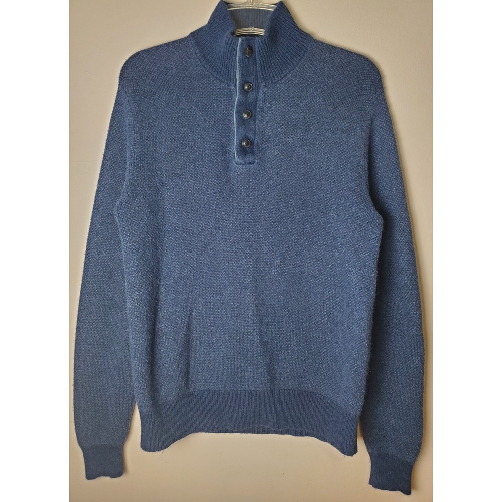 Vintage‎ Polo Ralph Lauren Men's Medium Tussah Silk Blue Quarter Button Sweater